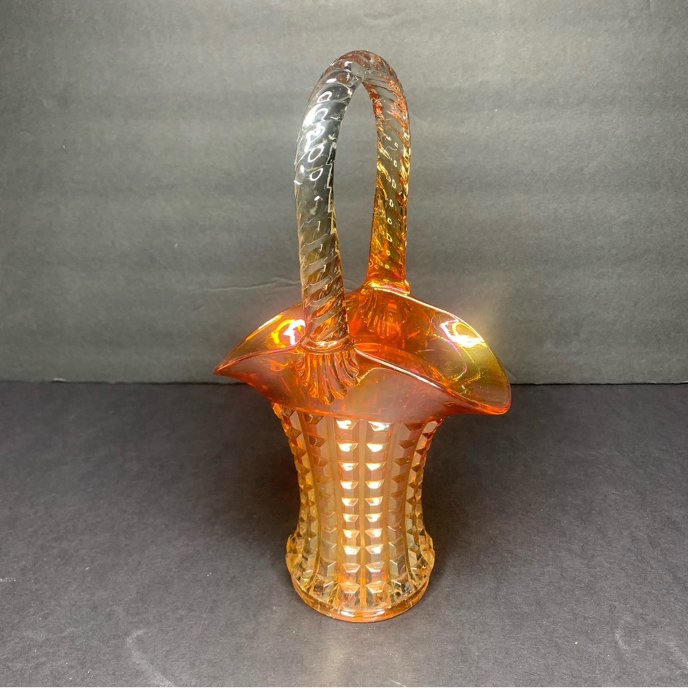 Vintage Imperial Glass Carnival Glass Iridescent Marigold Basket
